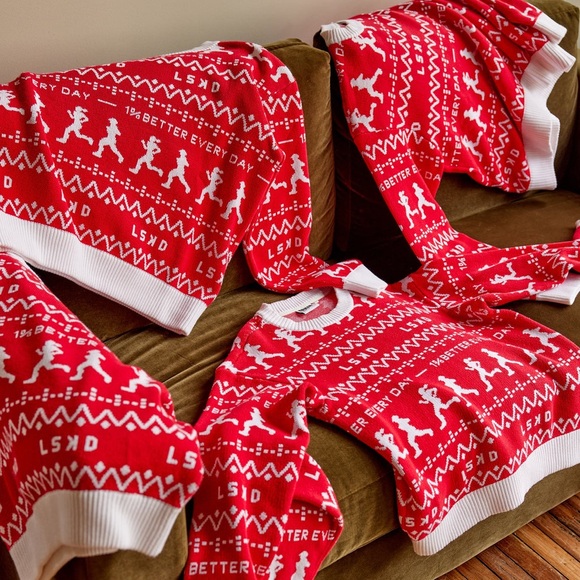LSKD Limited Release Unisex Running Ugly Christmas Pattern Sweater 1% Better Gym - Picture 8 of 13